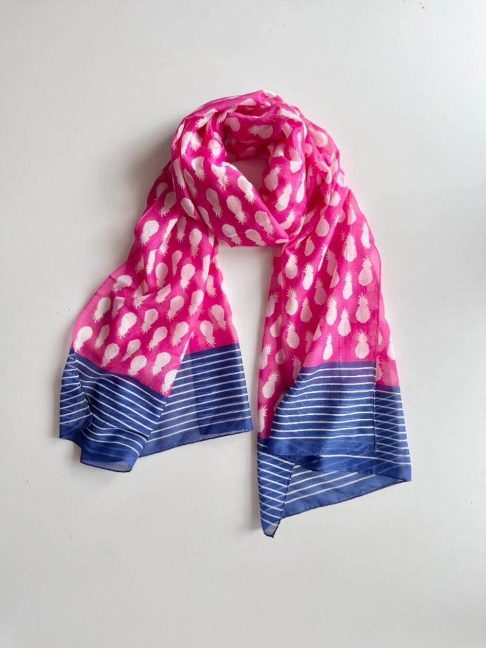 TALBOTS Pink Pineapple Print Cotton Silk Voile Shawl Blanket Scarf